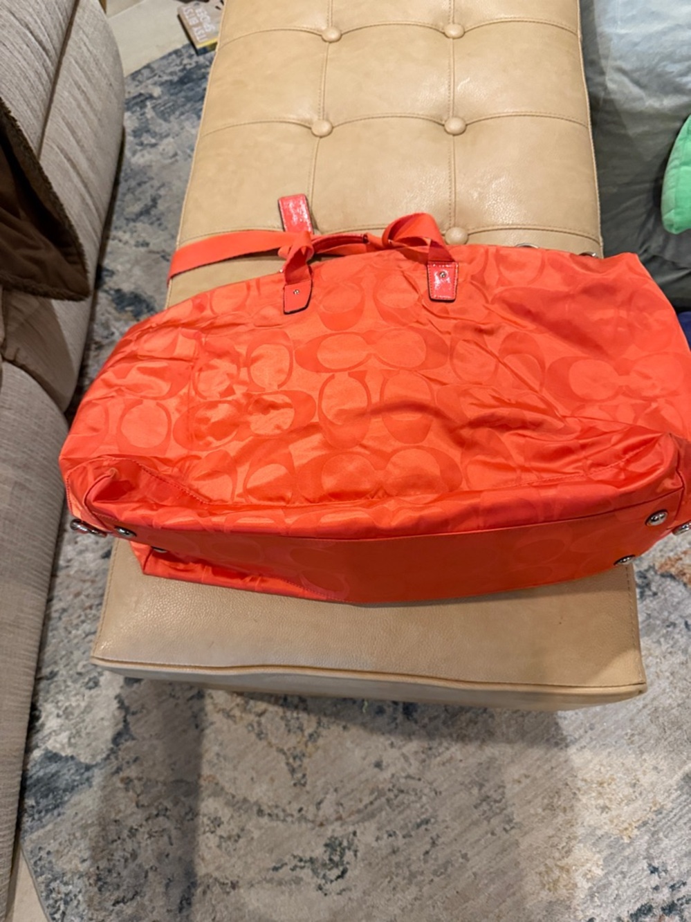 Coach Orange Signature Travel Nylon Duffle Bag 20 by 12 - Picture 4 of 12